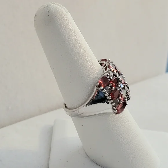 Rhodolite Garnet White Topaz Sterling Silver Ring Size 7 - Picture 10 of 16